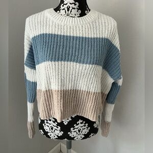 moon & madison Colorblock Sweater in Blue, White, and Tan Sz S